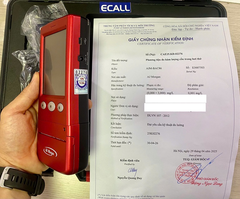 Máy đo nồng độ cồn AJ Morgan đáp ứng tiêu chuẩn ĐLVN 107:2012